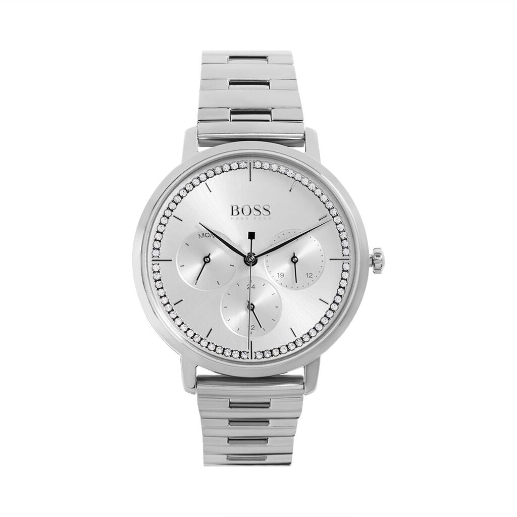 Hugo Boss Prima Chronograph Silver Dial Silver Steel Strap Watch for Women - 1502570