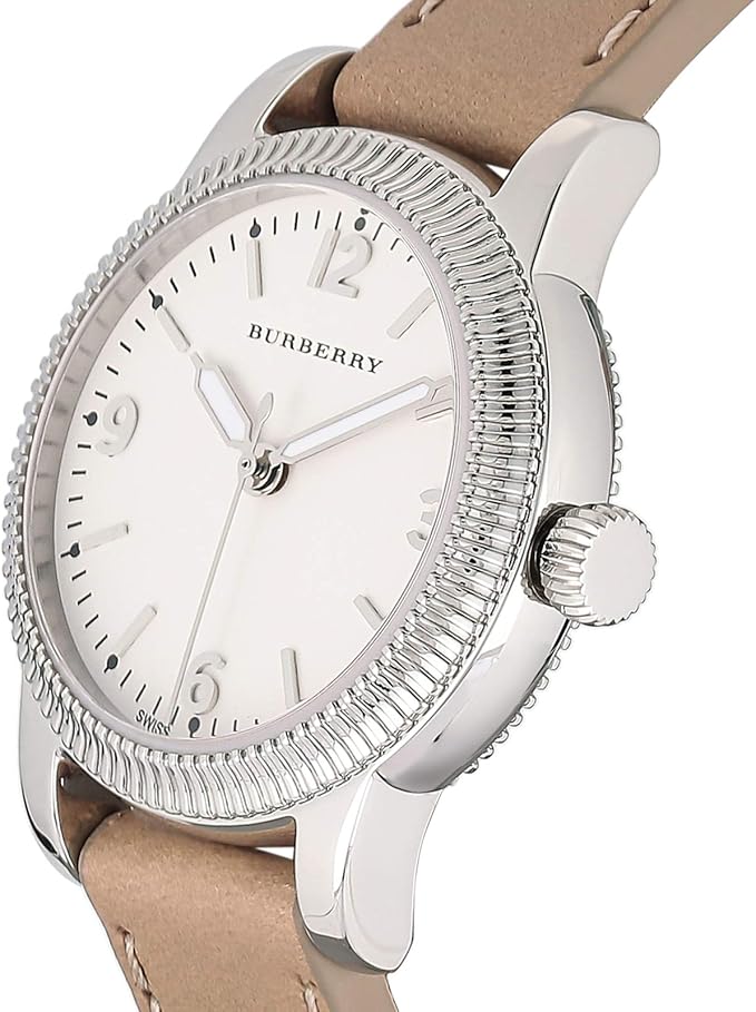 Burberry Utilitarian White Dial Pink Leather Strap Watch for Women - BU7847