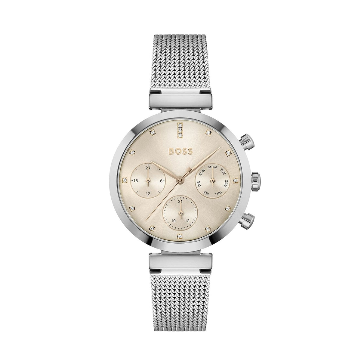 Hugo Boss Flawless Chronograph Pink Dial Silver Mesh Bracelet Watch for Women - 1502625