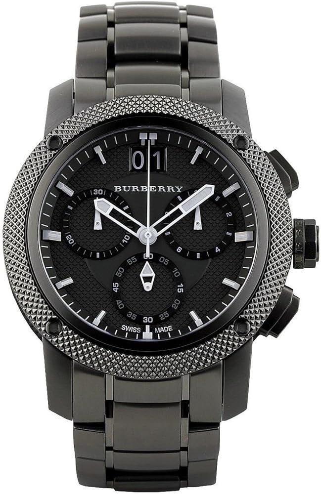 Burberry Endurance Chronograph Quartz Black Dial Black Steel Strap Watch For Men - BU9801