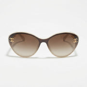 Chanel Women Beige Gold Chain Sunglasses