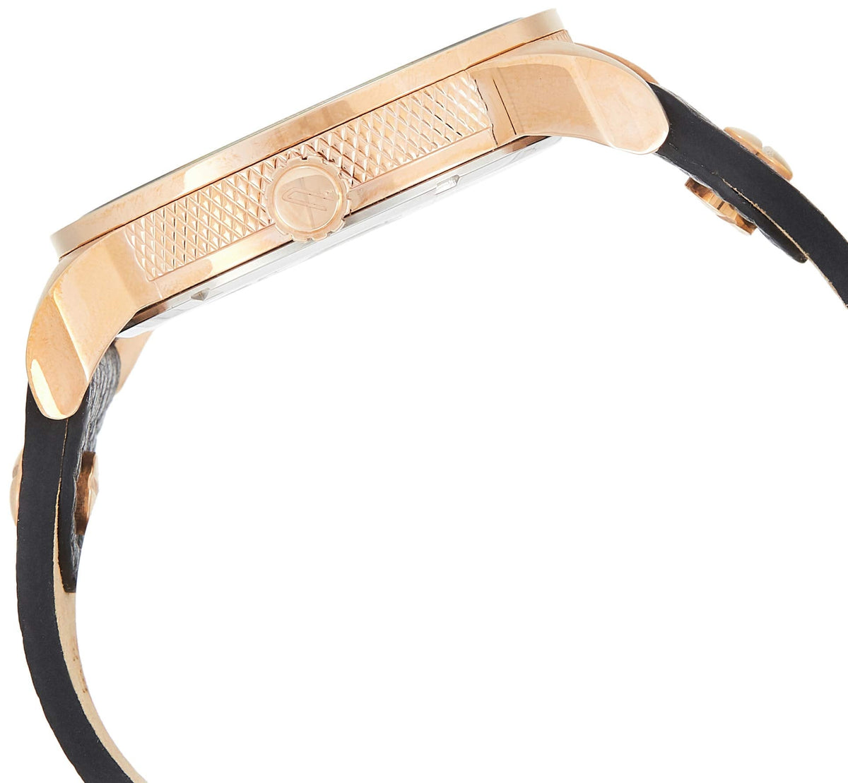 Diesel Mini Daddy Dual Time Black & Gold Dial Black Leather Strap Watch For Men - DZ7317