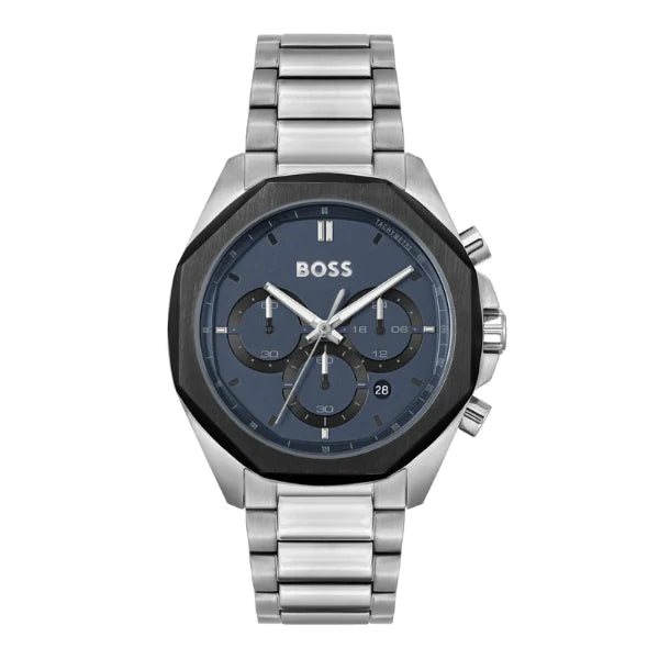 Hugo Boss Cloud Chronograph Blue Dial Silver Steel Strap Watch For Men - 1514015