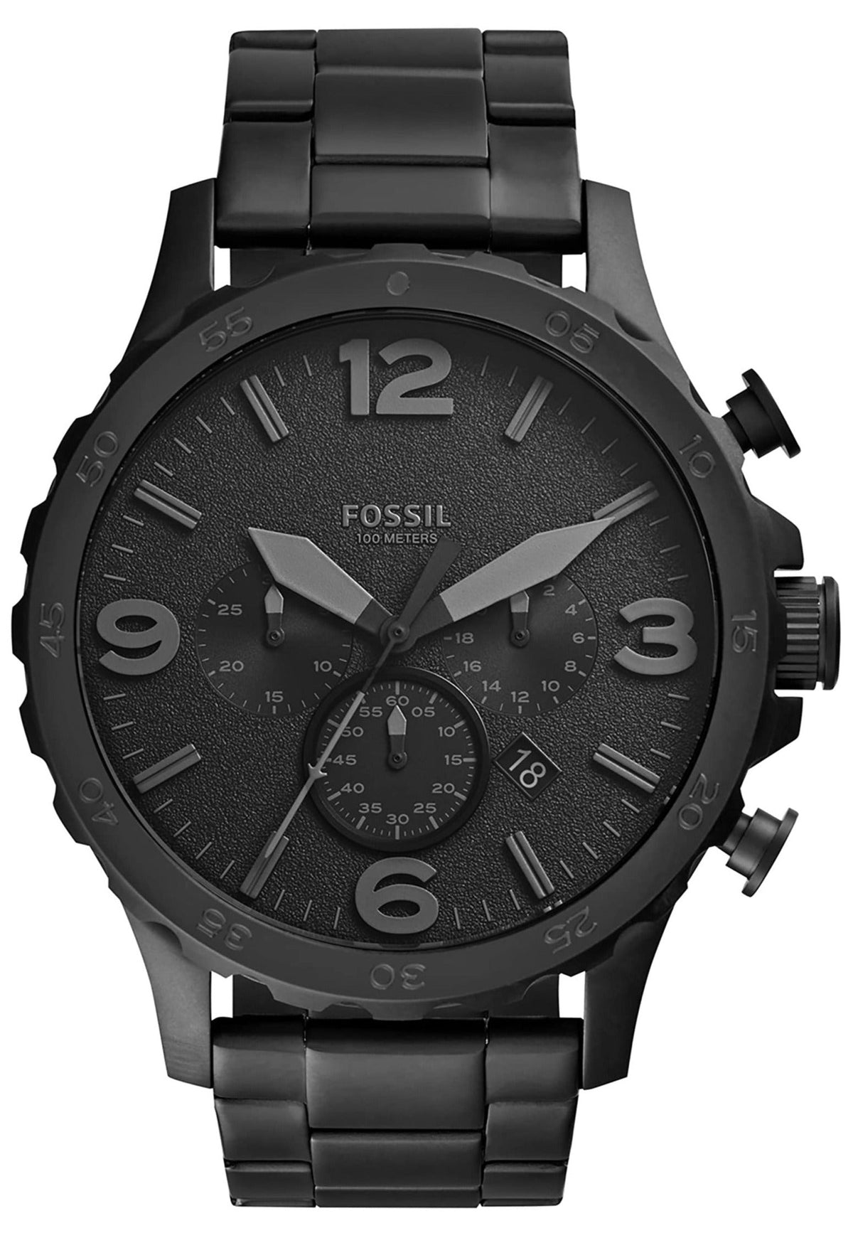 Fossil Nate Chronograph Black Dial Black Steel Strap Watch for Men - JR1401
