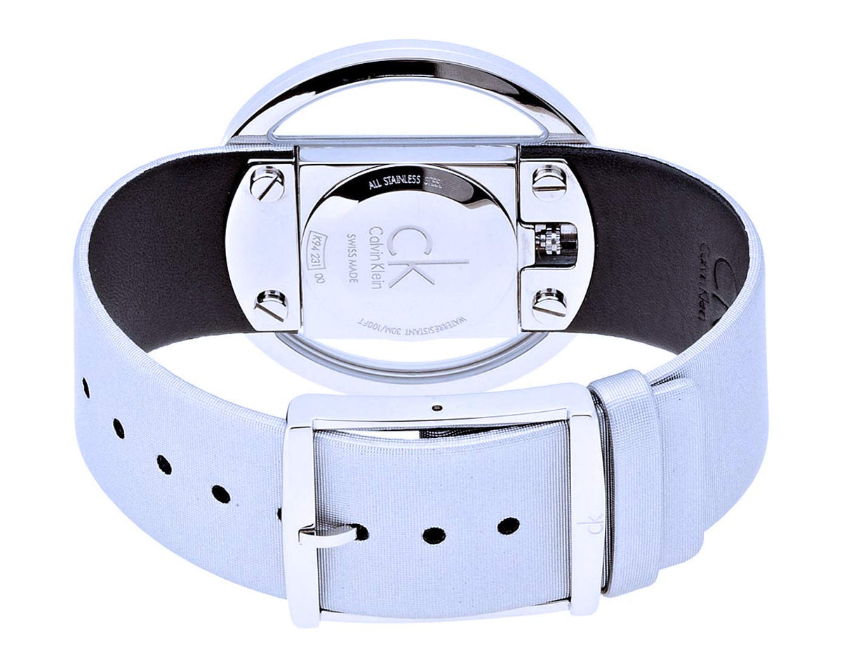 Calvin Klein Glam Transparent Silver Dial Grey Leather Strap Watch for Women - K9423193