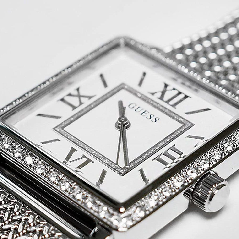 Guess Highline White Dial Silver Mesh Bracelet Watch For Women - W0826L1