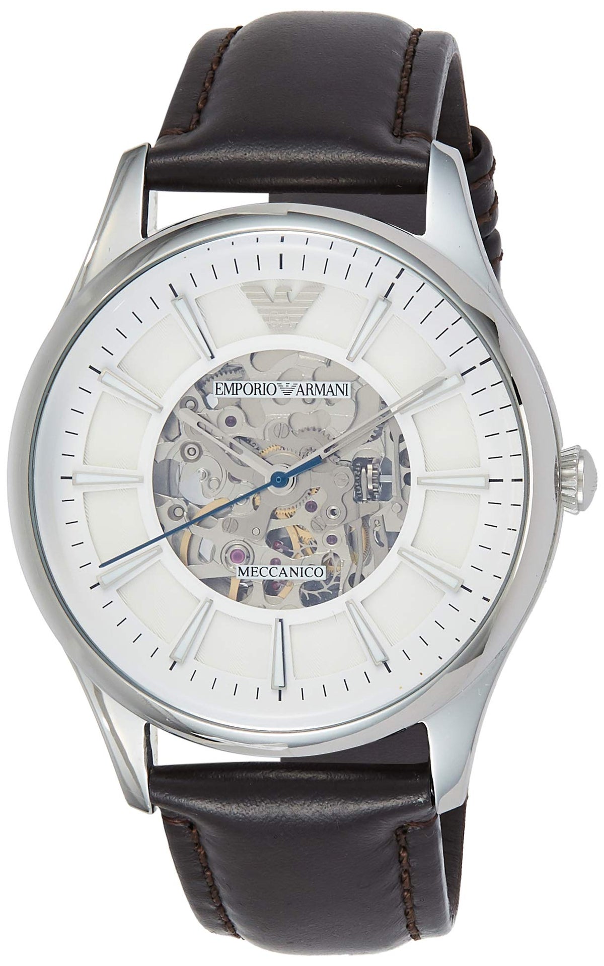 Emporio Armani Meccanico White Dial Brown Leather Strap Watch For Men - AR1946