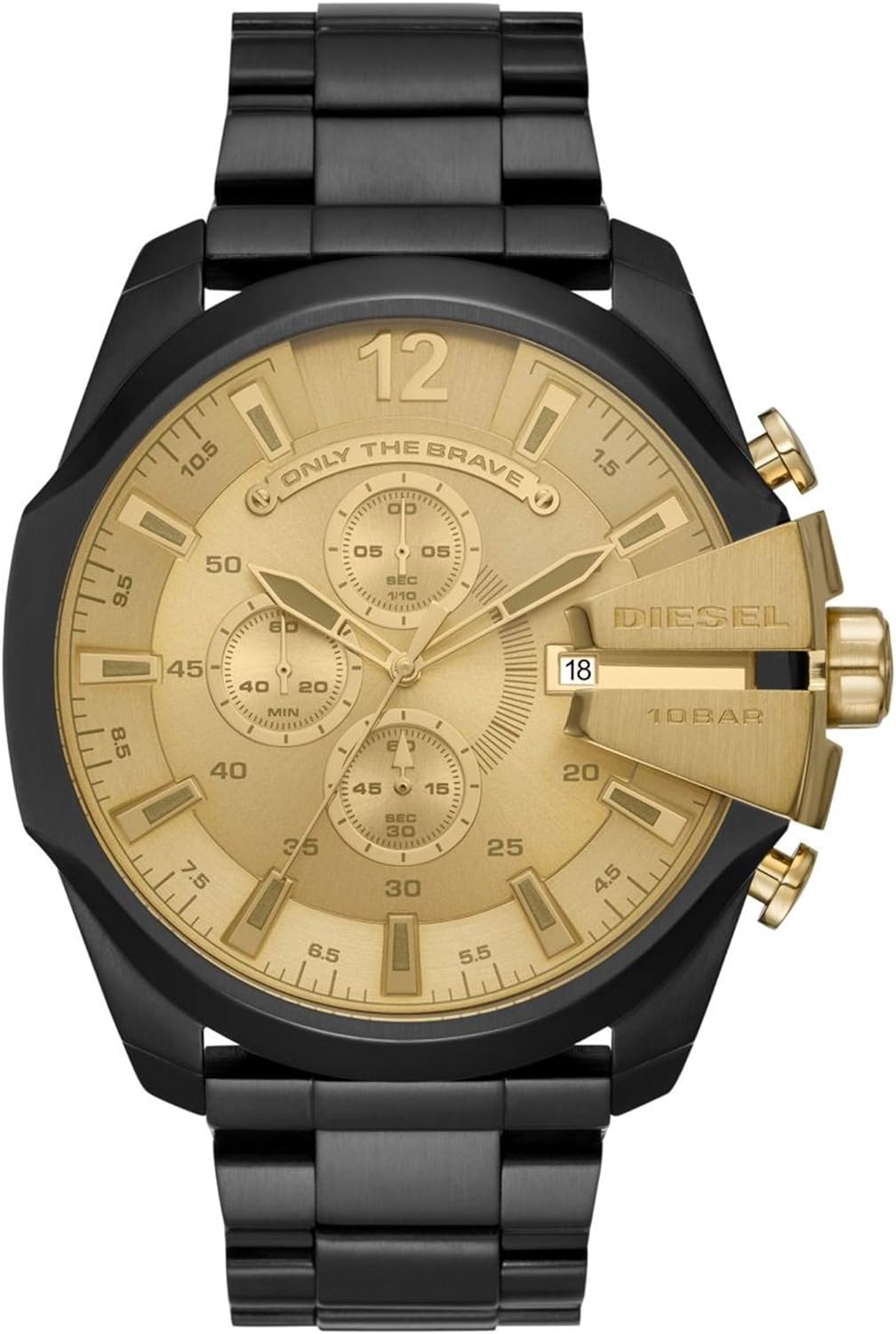 Diesel Mega Chief Chronograph Gold Dial Black Steel Strap Watch For Men - DZ4485