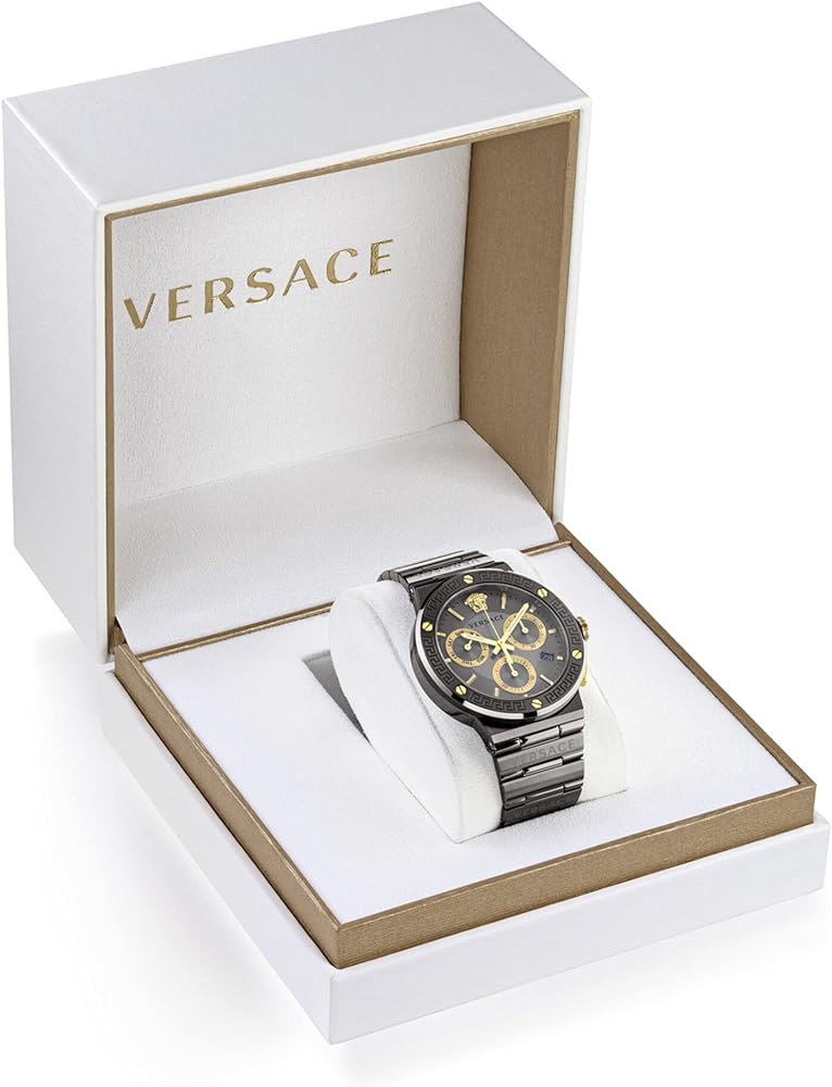 Versace Greca Icon Chronograph Black Dial Black Steel Strap Watch For Men - VEZ900521