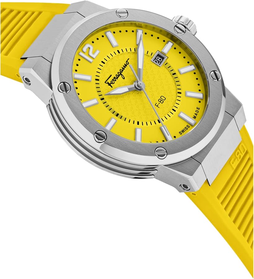 Salvatore Ferragamo F-80 Classic Yellow Dial Yellow Rubber Strap Watch for Men - SFHY01222