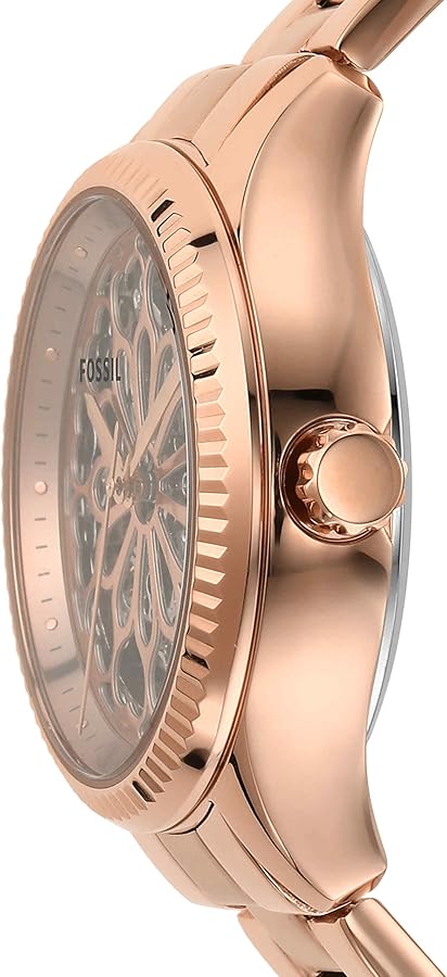 Fossil Rye Automatic Skeleton Rose Gold Dial Rose Gold Steel Strap Watch for Women - BQ3754