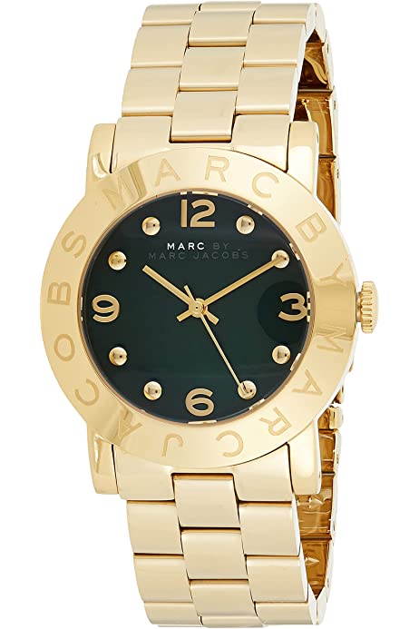 Marc Jacobs Amy Green Dial Gold Steel Strap Watch for Women - MBM8609