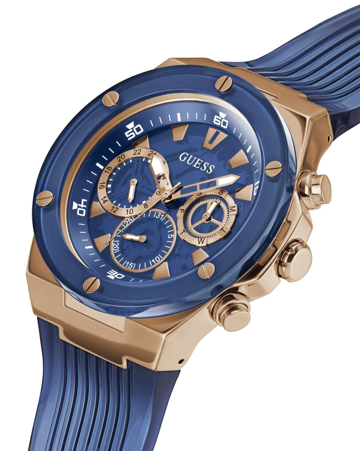 Guess Poseidon Chronograph Blue Dial Blue Silicone Strap Watch For Men - GW0425G3