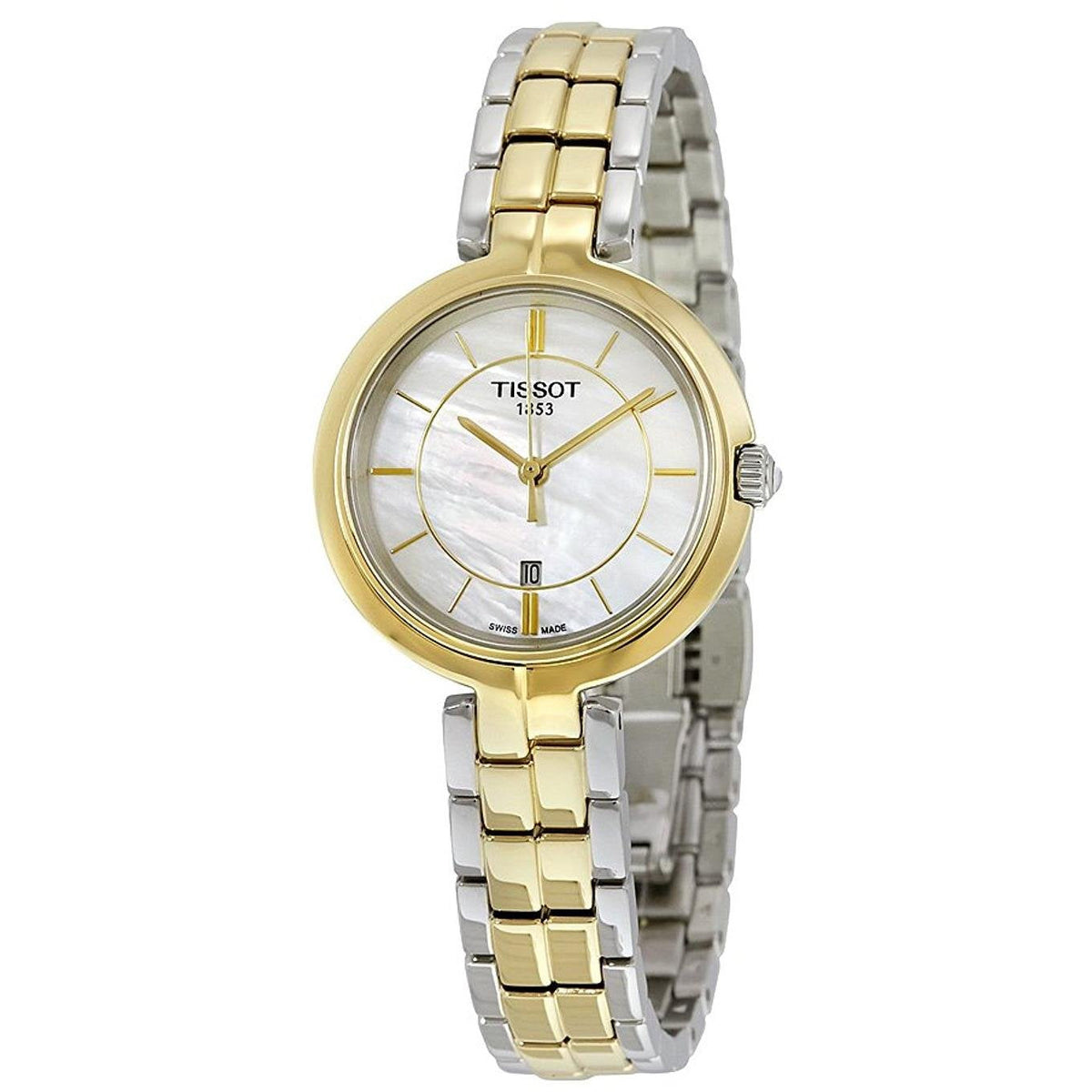 Tissot Flamingo Mother of Pearl White Dial Two Tone Steel Strap Watch For Women - T094.210.22.111.01