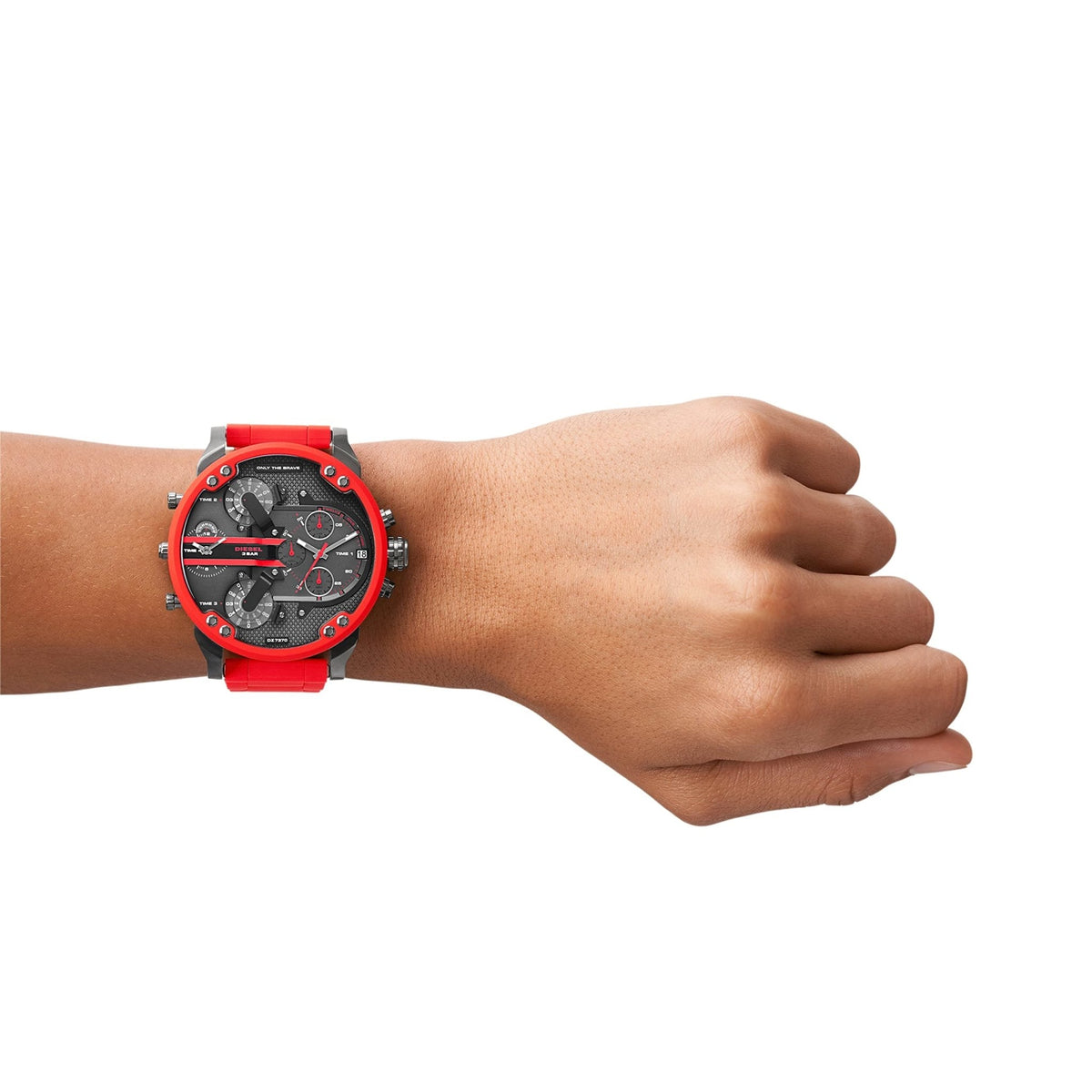 Diesel Mr Daddy 2.0 Chronograph Black Dial Red Silicone Strap Watch For Men - DZ7370