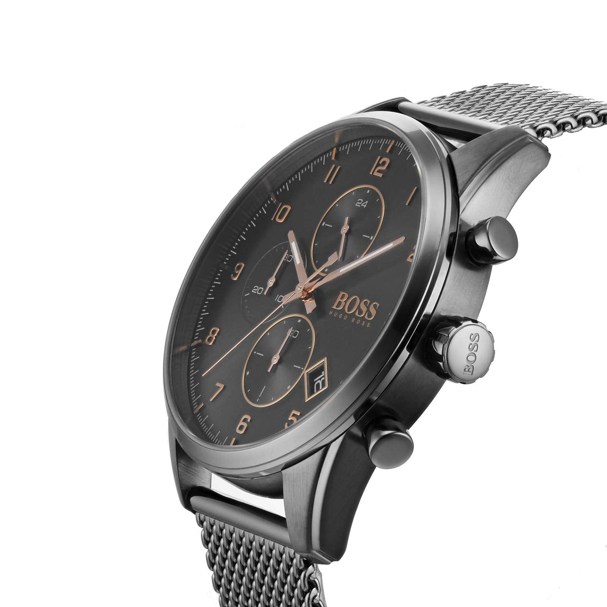 Hugo Boss Skymaster Chronograph Grey Dial Grey Mesh Bracelet Watch for Men - 1513837