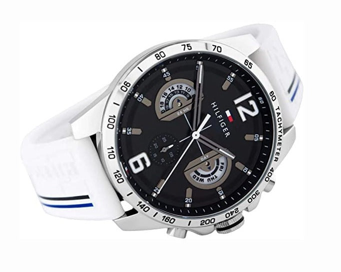 Tommy Hilfiger Multifunction Black Dial White Rubber Strap Watch for Men - 1791475