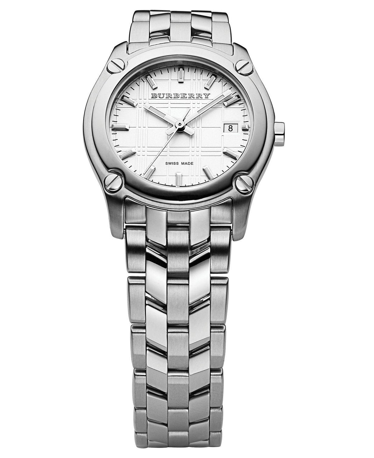 Burberry Heritage Check White Dial Silver Steel Strap Watch for Women - BU1853