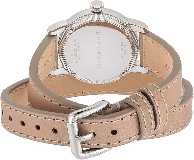 Burberry Utilitarian White Dial Pink Leather Strap Watch for Women - BU7847