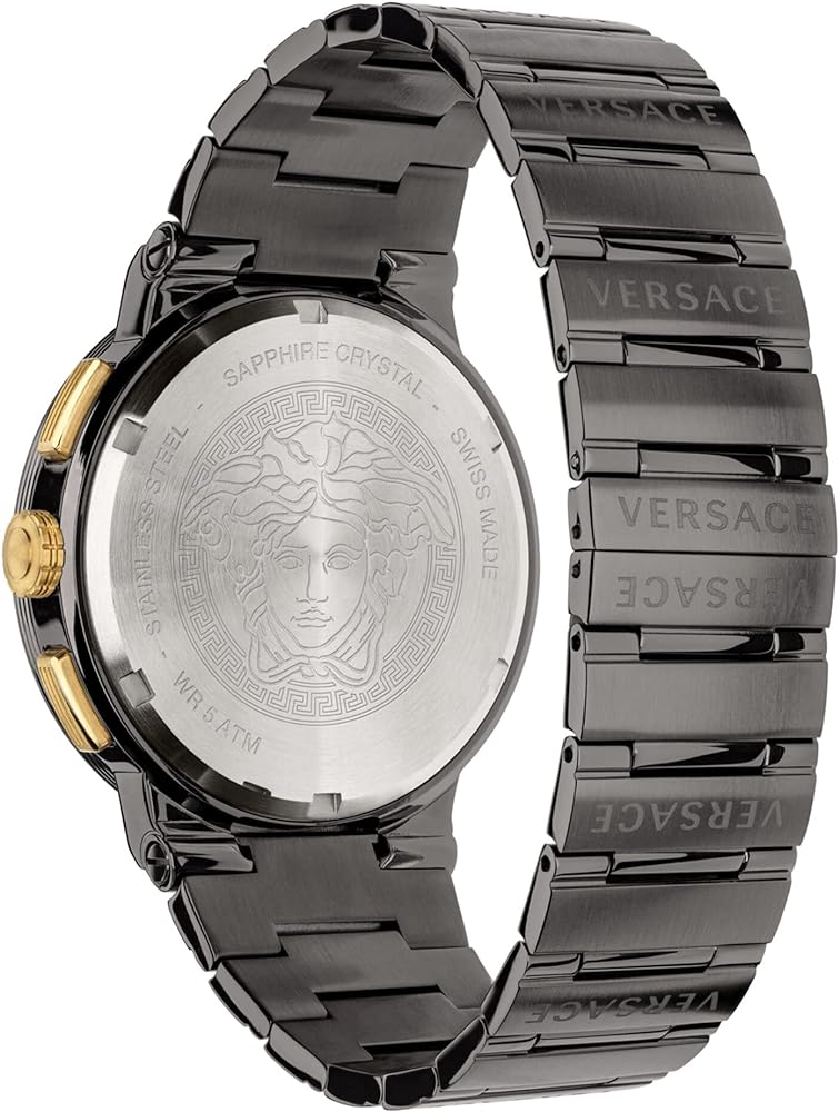 Versace Greca Icon Chronograph Black Dial Black Steel Strap Watch For Men - VEZ900521