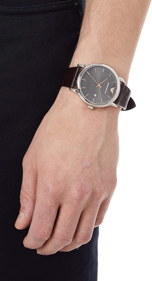 Emporio Armani Luigi Quartz Gray Dial Brown Leather Strap Watch For Men - AR1996