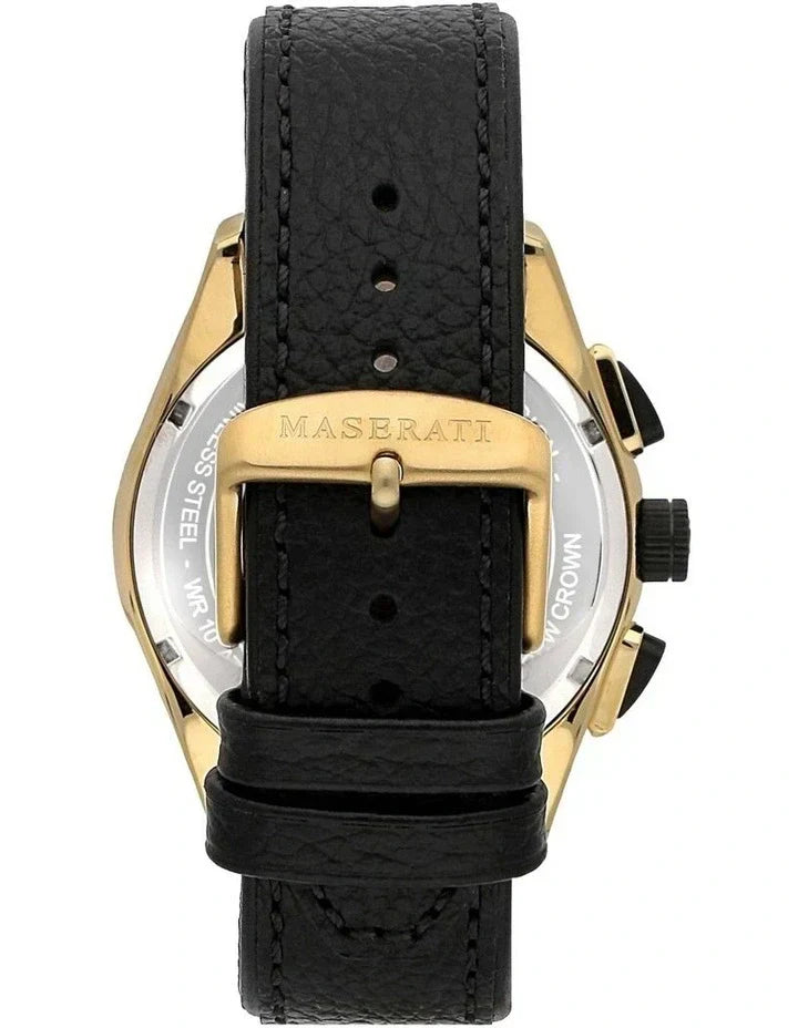 Maserati Traguardo Chronograph Black Dial Black Leather Strap Watch For Men - R8871612033