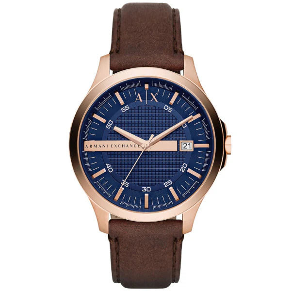 Armani Exchange Hampton Chronograph Blue Dial Brown Leather Strap Watch For Men - AX2172