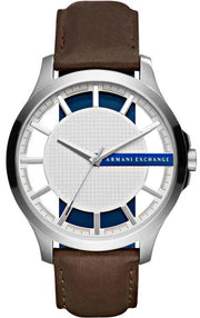 Armani Exchange Hampton Chronograph White Dial Brown Leather Strap Watch For Men - AX2187
