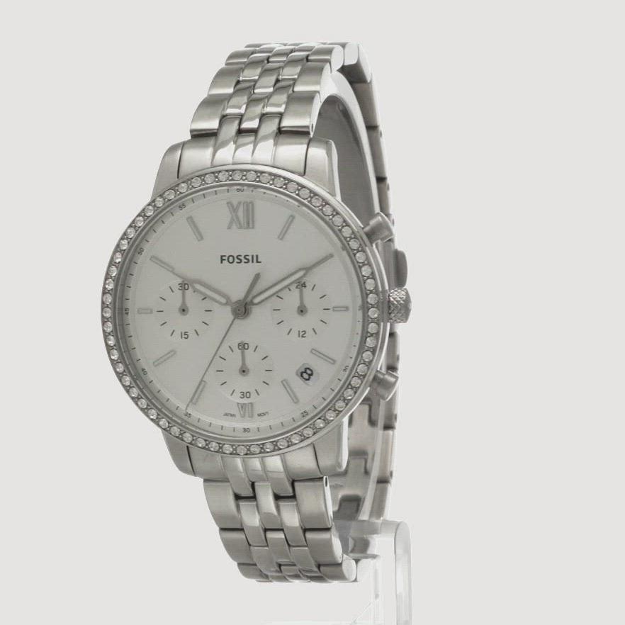 Fossil Neutra Chronograph Silver Dial Silver Steel Strap Watch for Women - ES5217