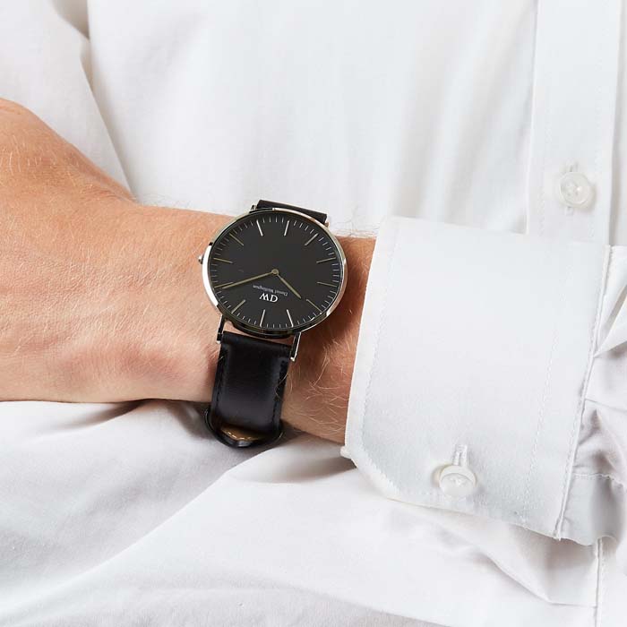 Daniel Wellington Classic Sheffield Black Dial Black Leather Strap Watch For Men - DW00100133