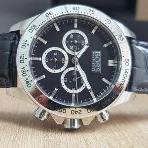 Hugo Boss Ikon Black Dial Black Leather Strap Watch for Men - 1513178