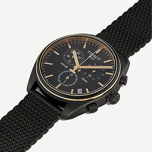 Tissot T Classic PR 100 Chronograph Anthracite Black Dial Black Mesh Bracelet Watch For Men - T101.417.23.061.00