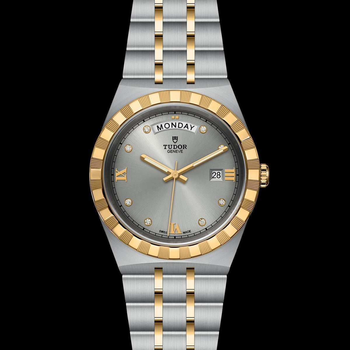 Tudor Royal Diamonds Automatic Grey Dial Two Tone Steel Strap Watch for Men - M28603-0002