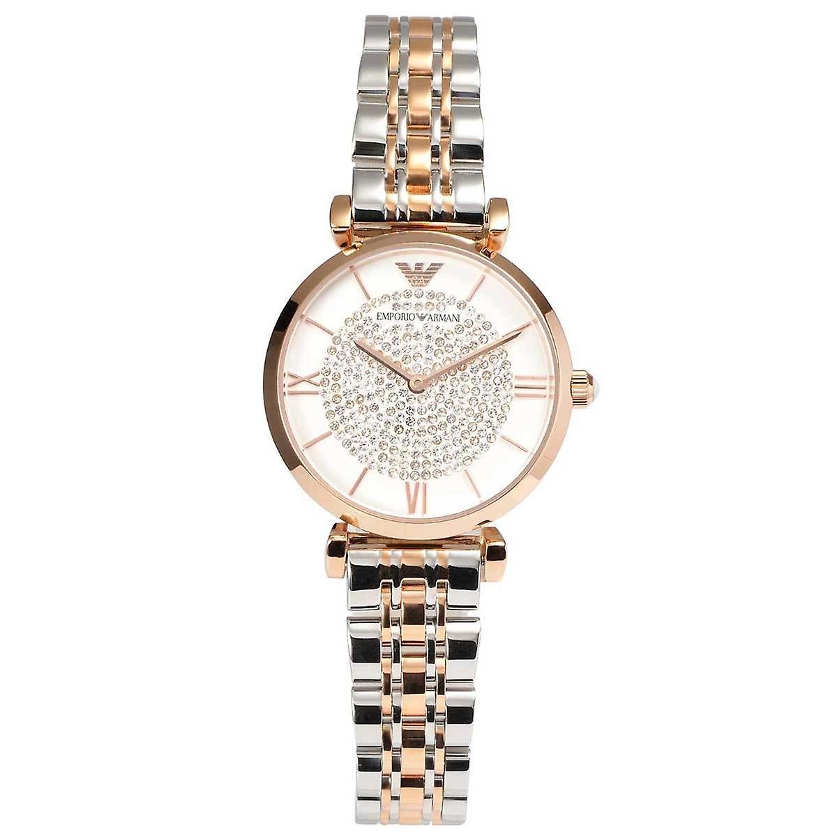 Emporio Armani Gianni T Bar White Dial Two Tone Steel Strap Watch For Women - AR1926