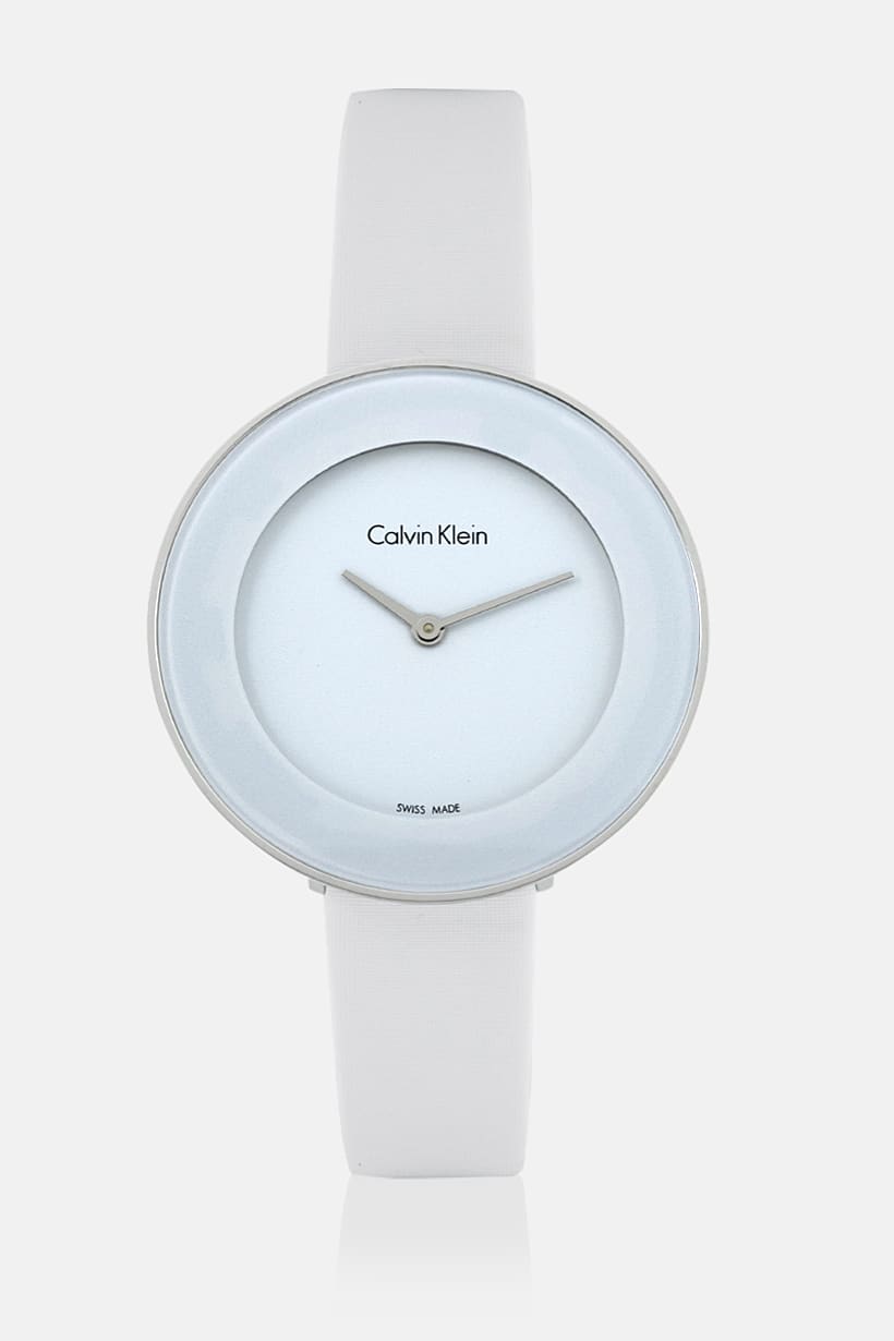 Calvin Klein Chic White Dial White Leather Strap Watch for Women - K7N23TK2