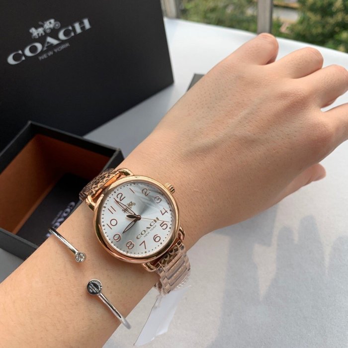 Coach Delancey White Dial Rose Gold Steel Strap Watch for Women - 14502497