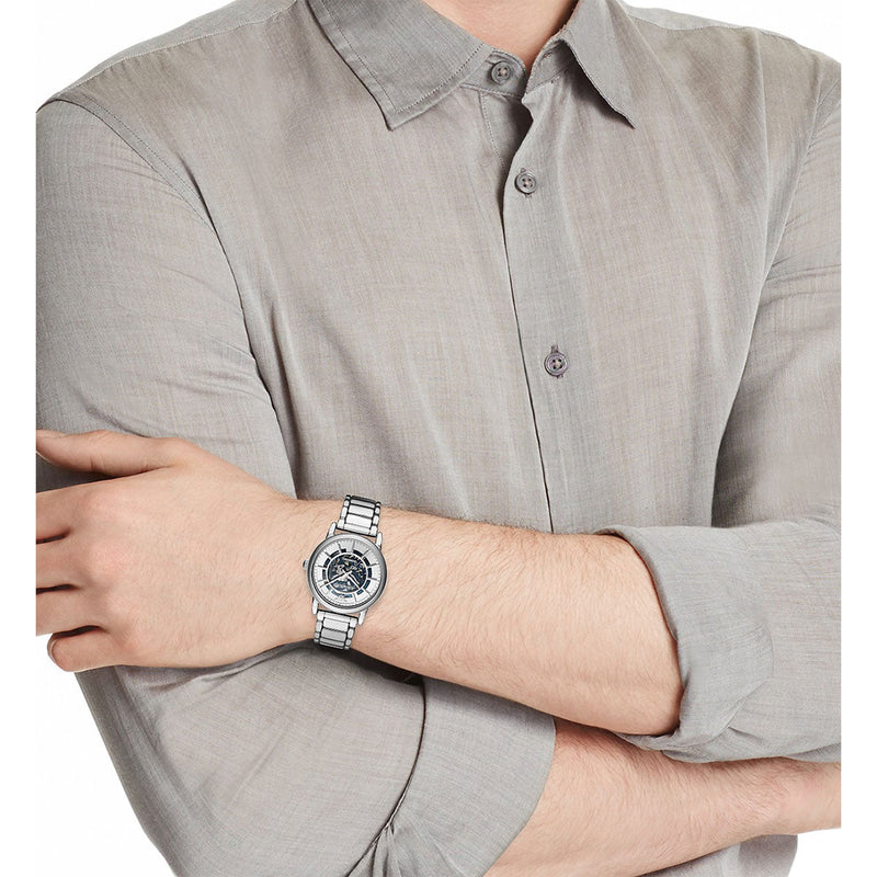 Emporio Armani Meccanico Automatic Silver Dial Silver Steel Strap Watch for Men - AR60006