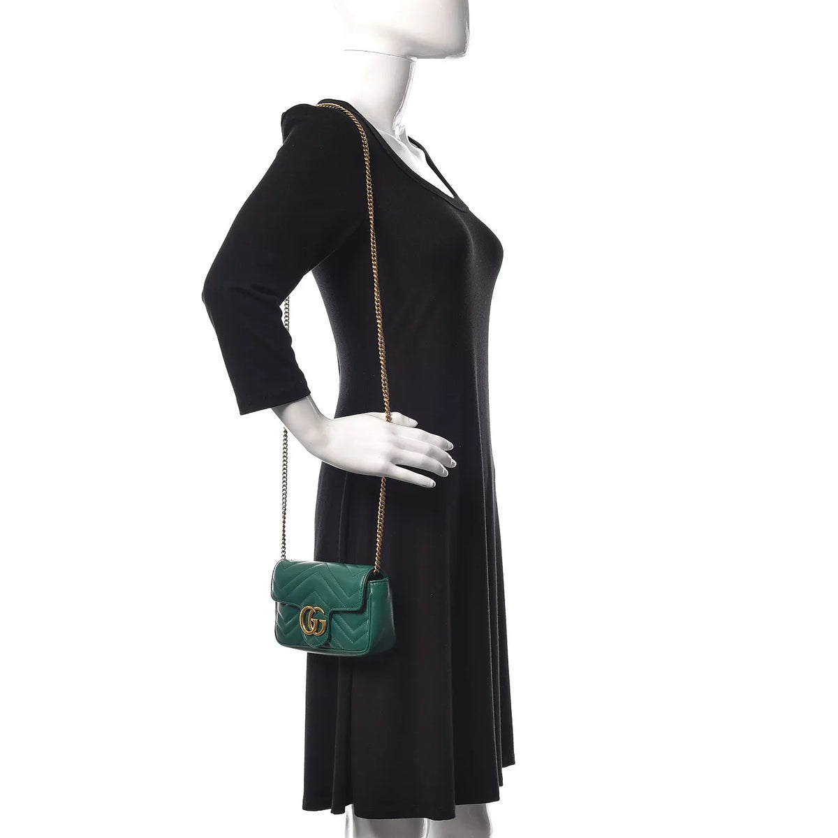 Gucci Gold GG Marmont Mini Shoulder Bag - Green