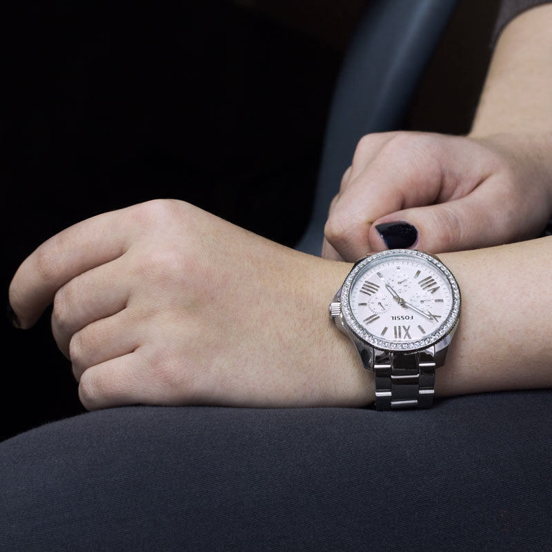 Fossil Cecile Chronograph Silver Dial Silver Steel Strap Watch for Women - AM4481