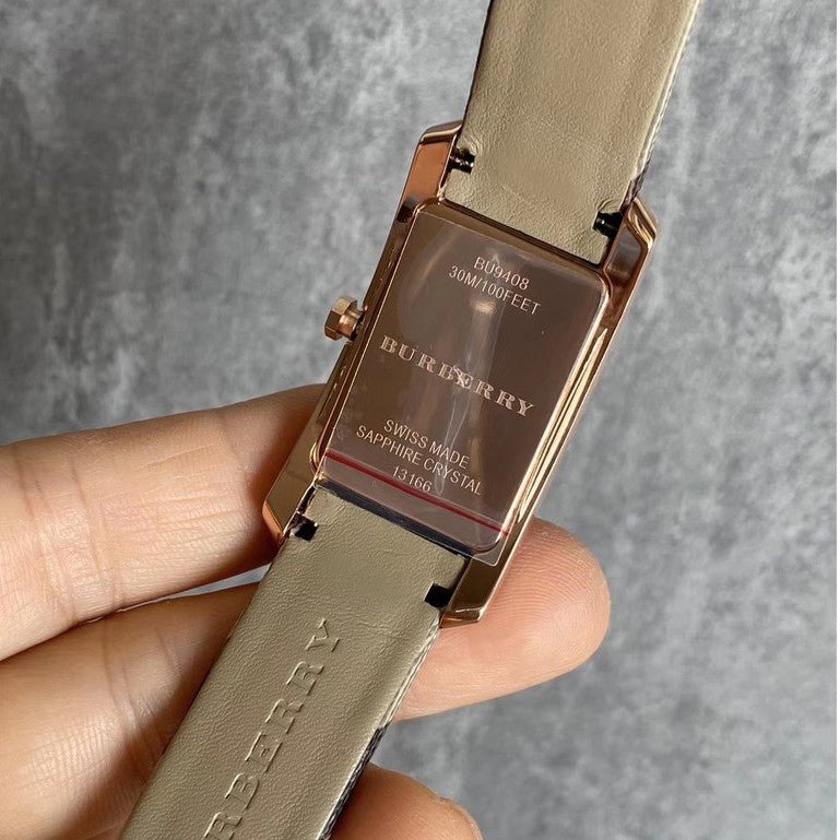 Burberry The Pioneer Rose Gold Dial Haymarket Brown Leather Strap Watch for Women - BU9408