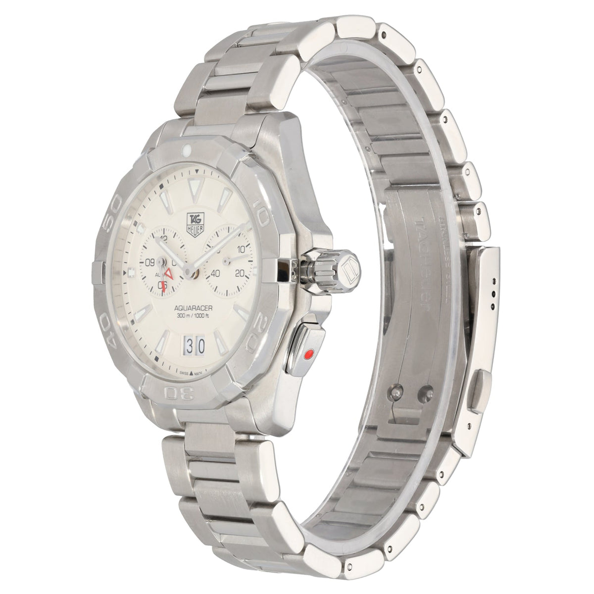 Tag Heuer Aquaracer Chronograph White Dial Silver Steel Strap Watch for Men - WAY111Y.BA0928