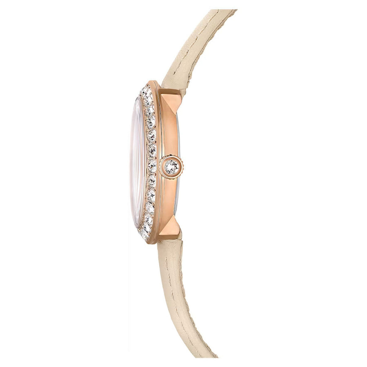 Swarovski Certa Crystals Silver Dial Beige Leather Strap Watch for Women - 5672968