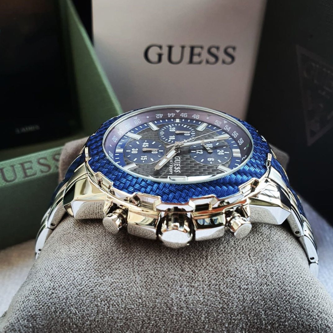 Guess Octane Chronograph Blue Dial Two Tone Steel Strap Watch for Men - W1046G2