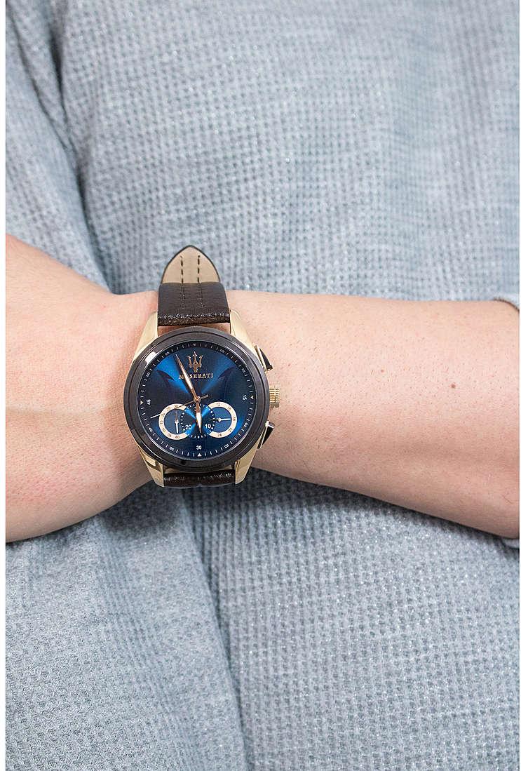 Maserati Traguardo Chronograph Blue Dial Brown Leather Strap Watch For Men - R8871612024