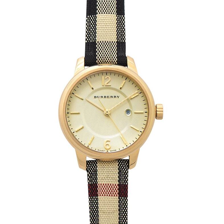 Burberry Classic Champagne Gold Dial Horseferry Leather Strap Watch for Women - BU10104