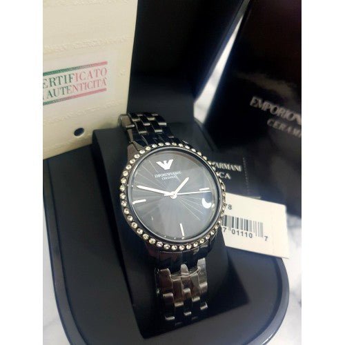 Emporio Armani Ceramica Crystals Black Dial Black Ceramic Strap Watch For Women - AR1478