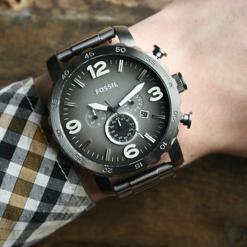 Fossil Nate Chronograph Gunmetal Dial Grey Steel Strap Watch for Men - JR1437