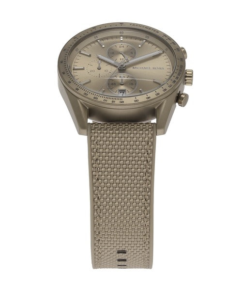 Michael Kors Warren Chronograph Beige Dial Beige Nylon Strap Watch for Men - MK9145