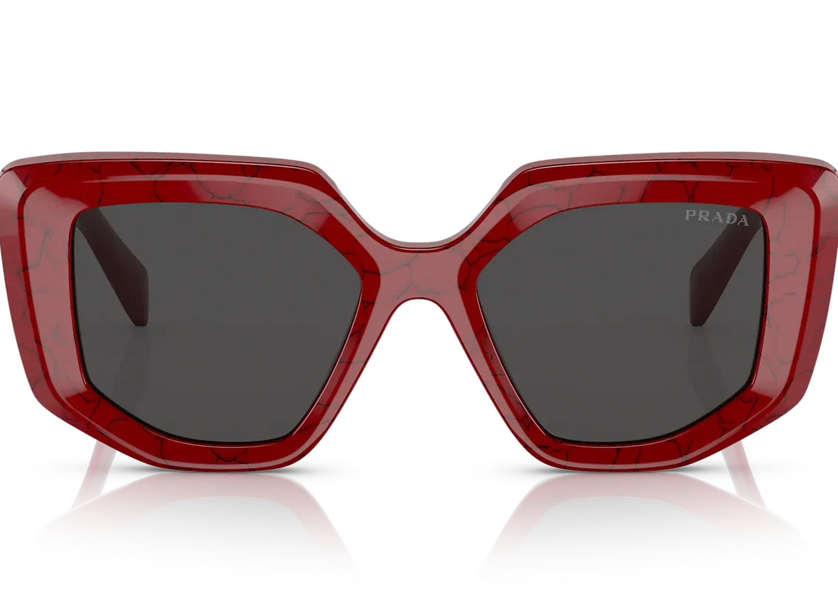 Prada PR14ZS 15D-5S0 Rectangular Marble Red Sunglasses