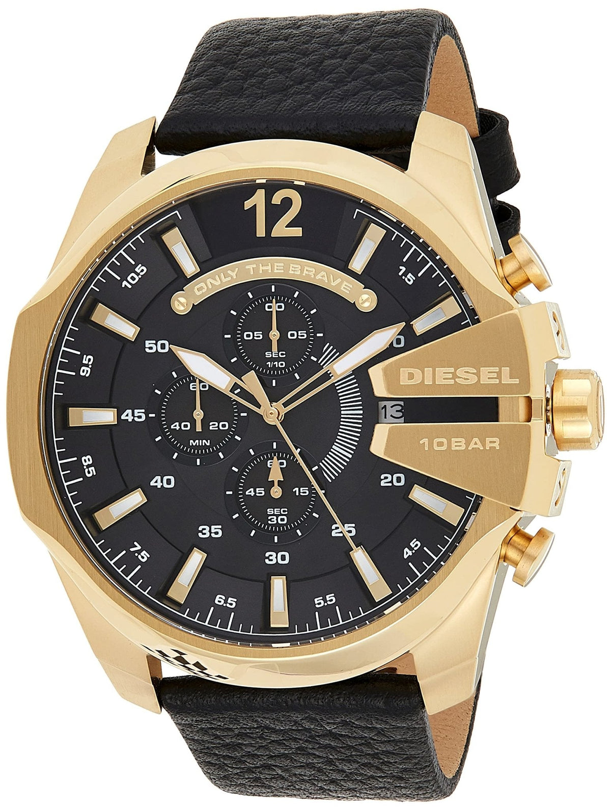 Diesel Mega Chief Chronograph Black Dial Black Leather Strap Watch For Men - DZ4344